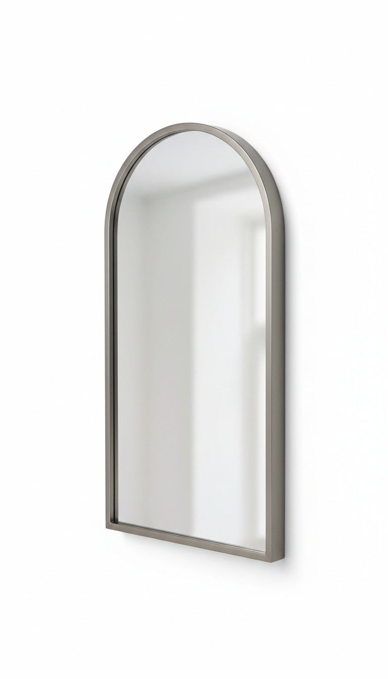 Arched mirror with brushed nickel frame